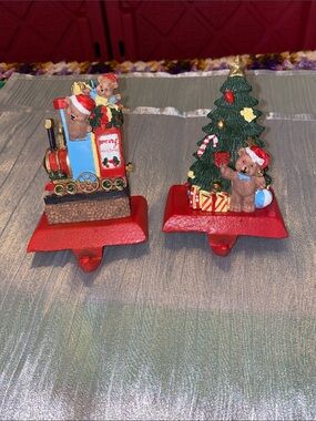 Christmas CollectionHoliday Bear Train and Christmas Tree Stocking Holders - Red